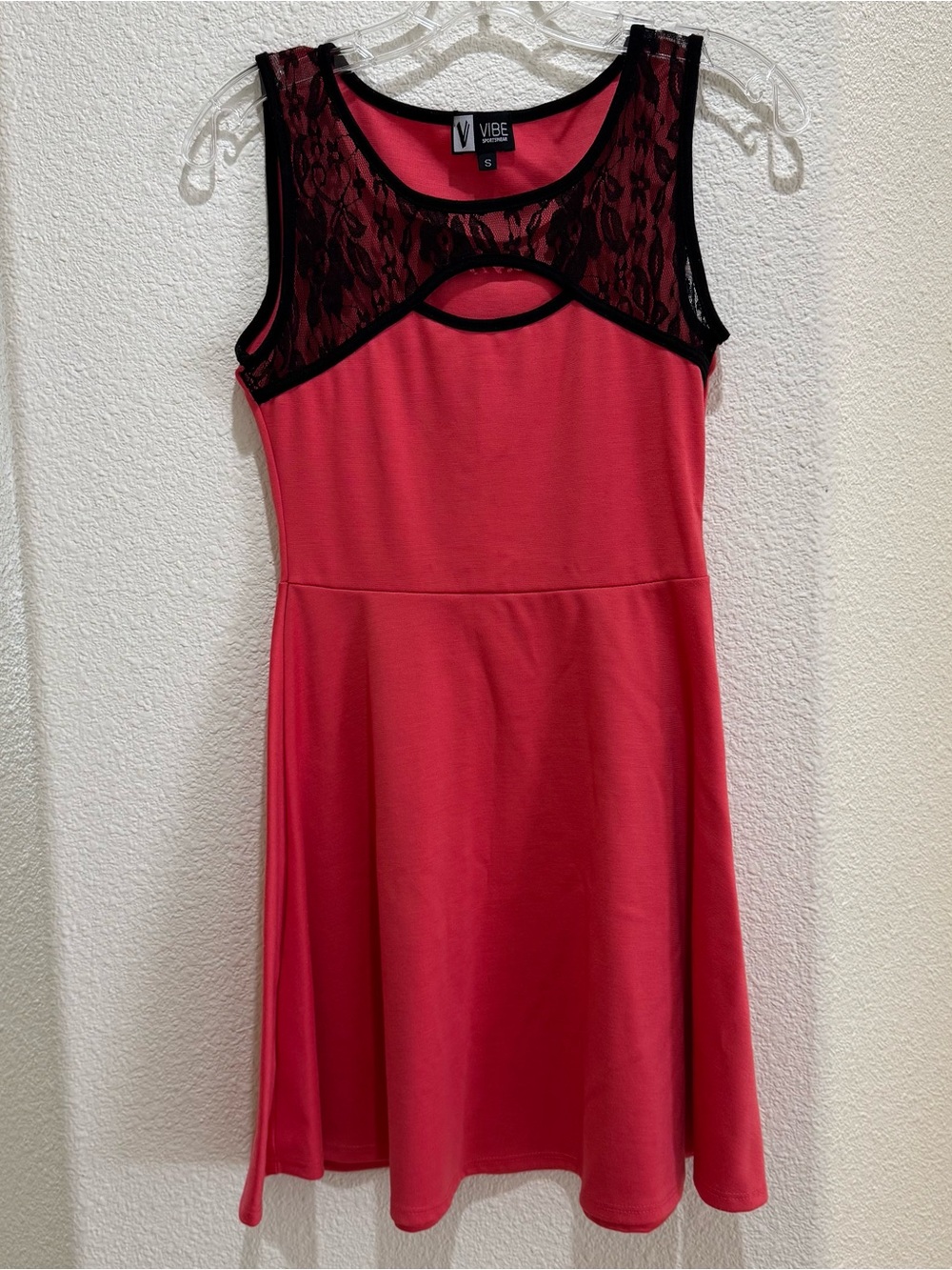 VIBE Pink Lace Yoke Fit & Flare Dress